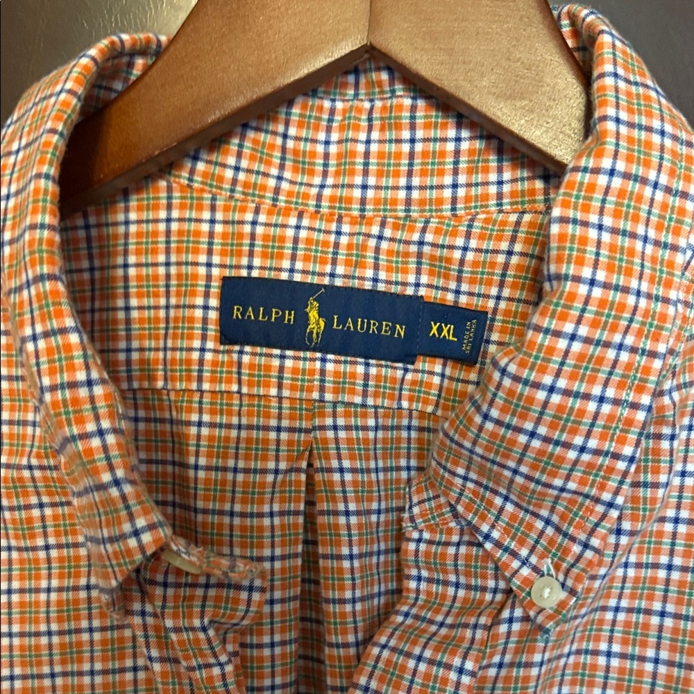 Ralph Lauren Men's Orange Plaid Shirt - Picture 2 of 5